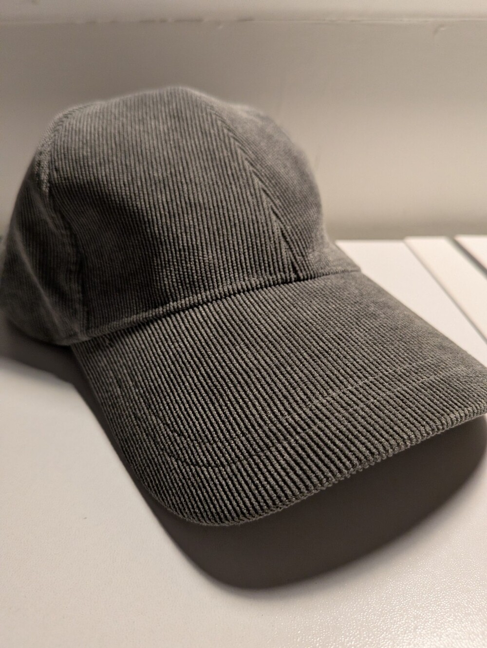 Vintage Grey Corduroy Baseball Cap Minimalist Everyday Hat Adjustable Strap
